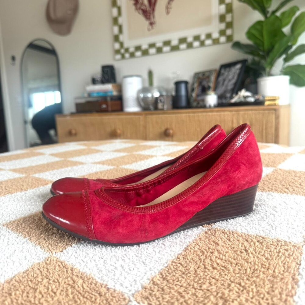 COLE HAAN RED SLIP ON HEELS ROUND TOE MARY JANES WOMENS 7.5